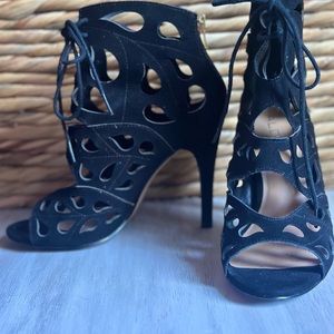 Aldo Black Lace-Up Heels Booties With Cut Outs
